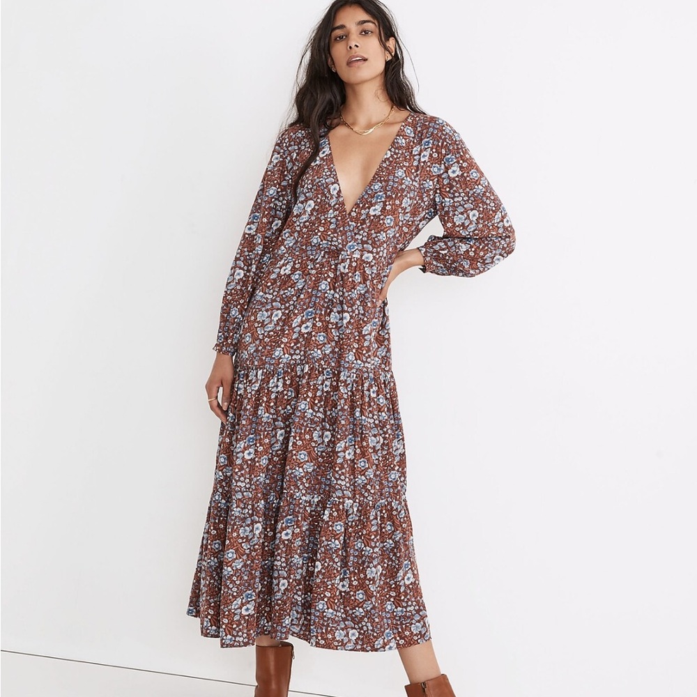 MADEWELL CHALLIS WRAP MIDI DRESS IN WOODLAND FLORAL.